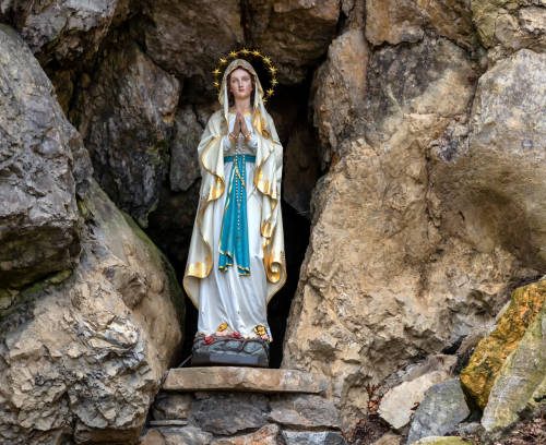 Heiligenkreuz, Austria - Feb 20, 2019: The Lourdesgrotte ( Lourdes Grotto) in Heiligenkreuz (Holy Cross Abbey), a Cistercian monastery.